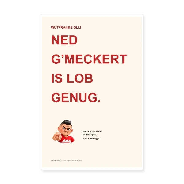 Olli-Poster im Format 20 mal 30 Zentimeter mit fränkischem Spruch.
